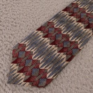 The Knot Above Tie Blue Red Green Striped Abstract 100% Silk Made in USA 3.75"